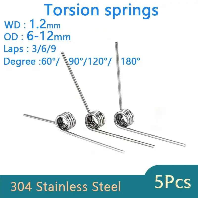 Wire Diameter 1.2mm 304 Stainless Steel V-Shaped Helical Torsion Spring , OD : 6-12mm , Angle 60 90 120 180 Degrees  5 Pieces