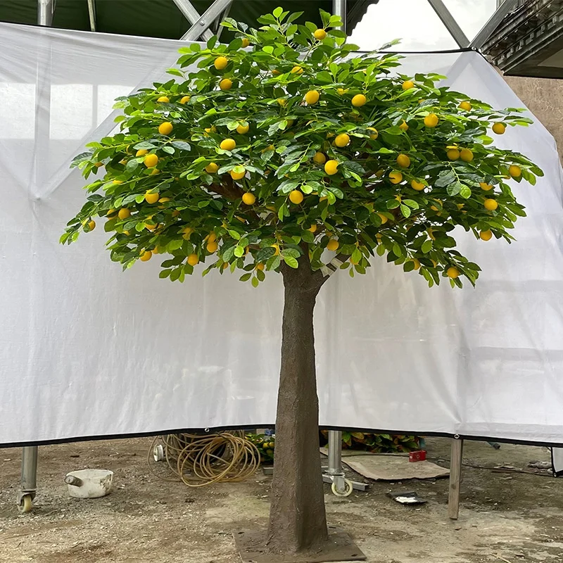 #￥Jumei High Fiberglass Eco-friendly Large Indoor Floor-Standing Simulated Lemon Orange Tree Green Plant Ornament 60cm-240cm