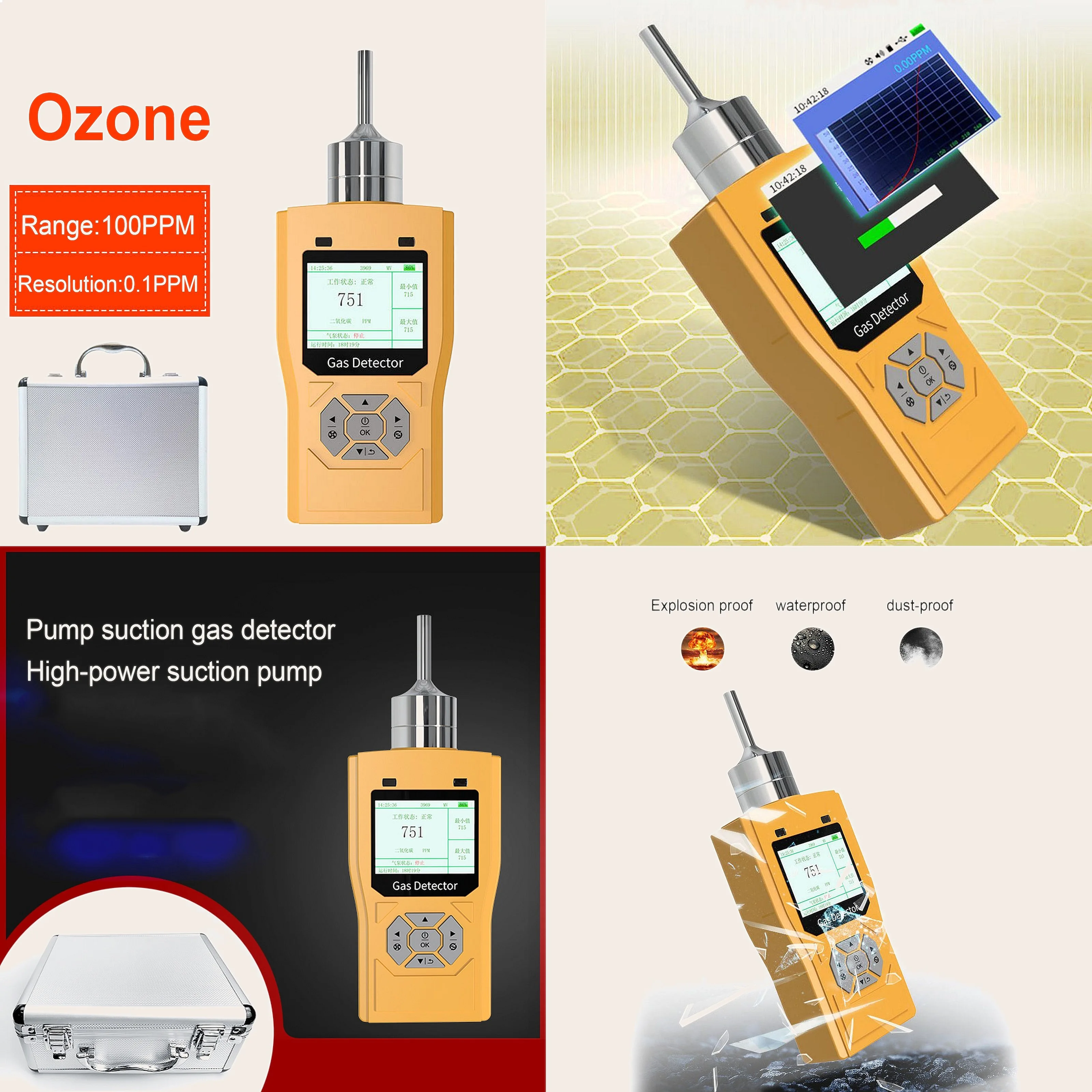 Portable Ozone Analyzer O3 Meter Air Quality Detector Intelligent Sensor Pollution Monitor