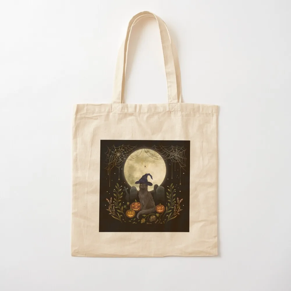 

The Black Cat on Halloween Night Tote Bag shopping cart bags Fabric bag Canvas Tote Bag