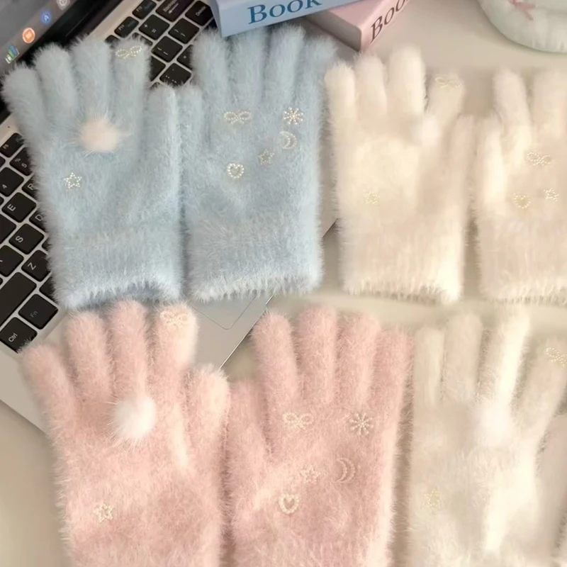 Fashionable And Versatile Diy Gloves For Early Snow Ins Knitted Gloves Woolen Winter Cold-proof Warm Plush Gloves