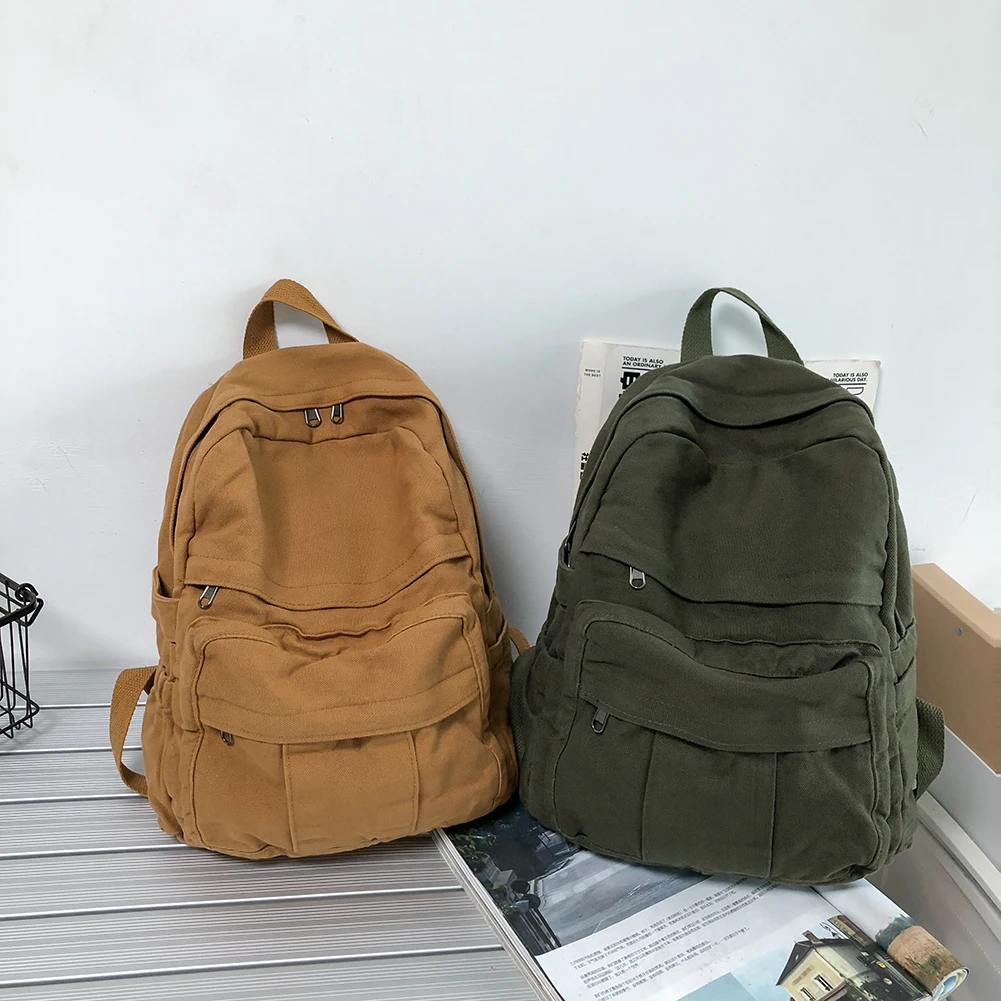 Women College Student Bag Solid Color Simple Girls Teen Backpack Harajuku Vintage Large Capacity Casual Fashion Schoolbag