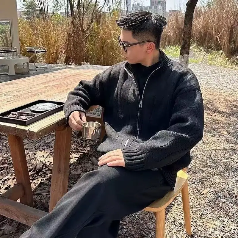 

Мужской вязаный открытый кардиган Jaet с воротником-стойкой, свободный повседневный свитер, модная верхняя одежда, весна-осень-зима Faion Urban Sle