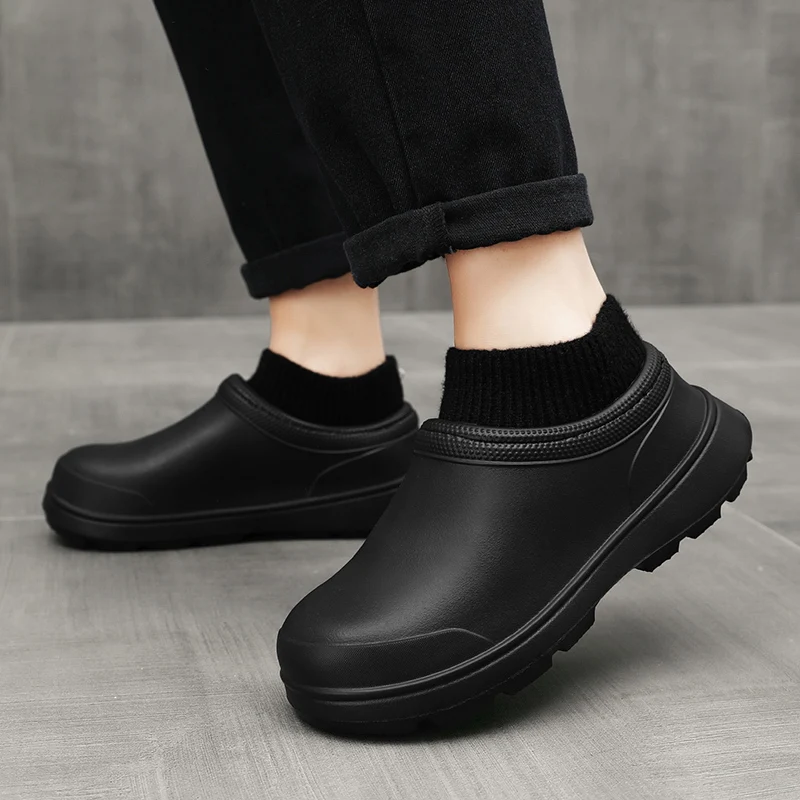 

Men Loafers Work Chef Shoes Anti Slip Plus Size Platform Sneaker Winter New Plush Warm Indoor Waterproof Lazy Socks Shoes Women