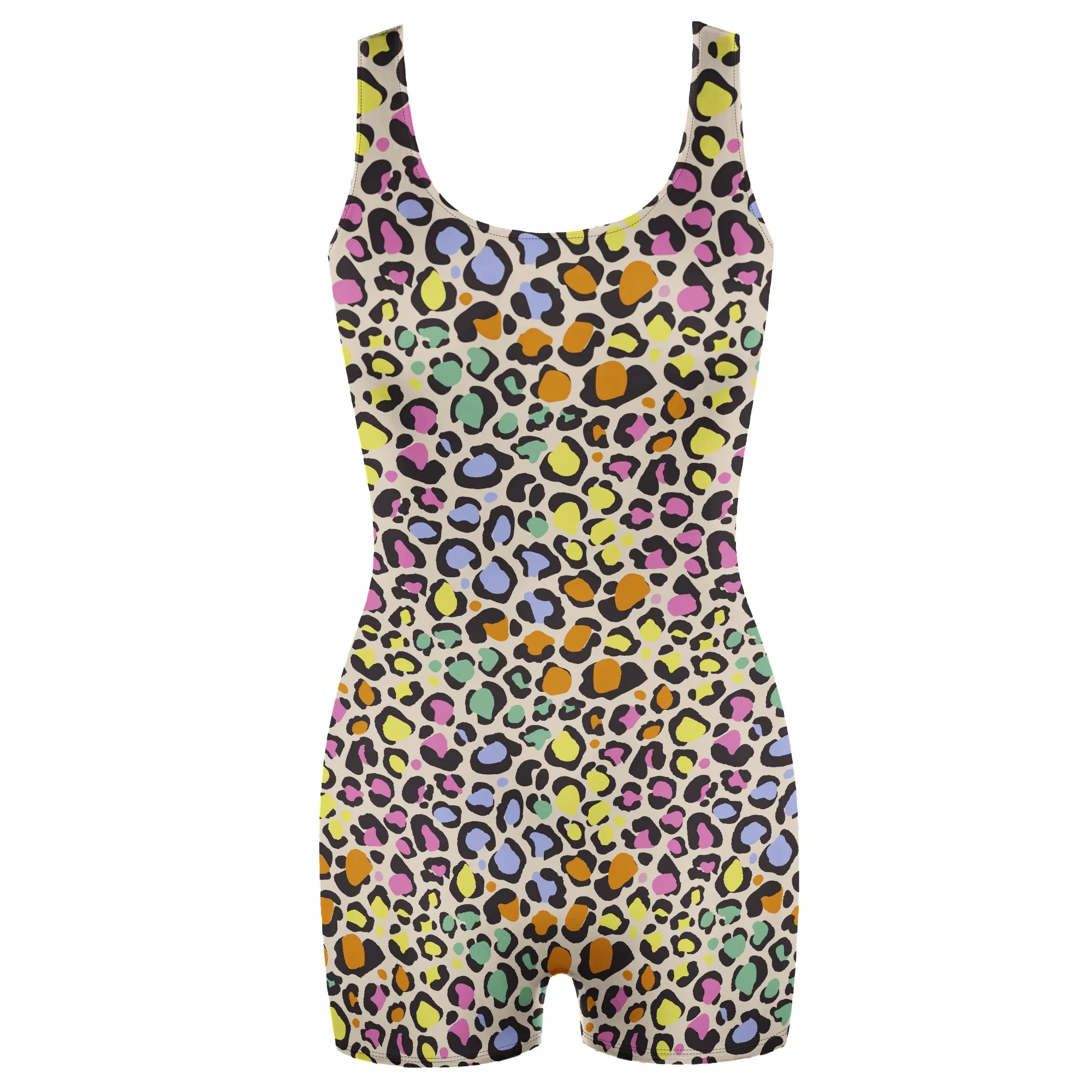 Tight Leopard Print Jumpsuit Sexy Wide Strap Design for Home or Gym Multi-Use