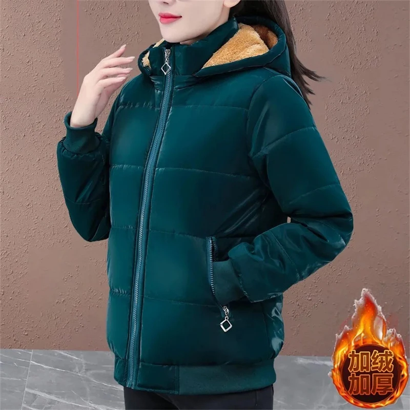 Fashion Plus Velvet Padded Down Cotton-Padded Jacket Women\'s 2024 Loose Winter Cotton-Padded Jackets New Temperament Warm Coat