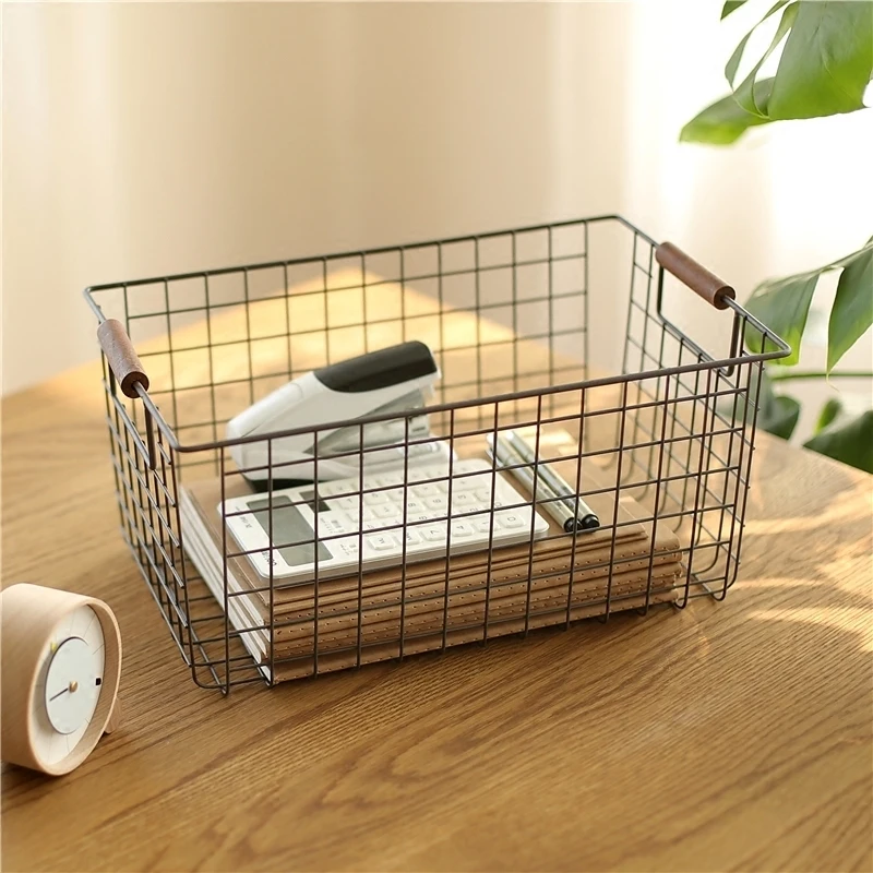

Home retro wrought iron storage basket, desktop iron frame book snack storage basket