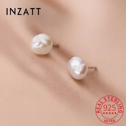 INZATT Real 925 Sterling Silver Irregular Pearl Stud Earrings For Women Classic Fine Jewelry Minimalist Accessories