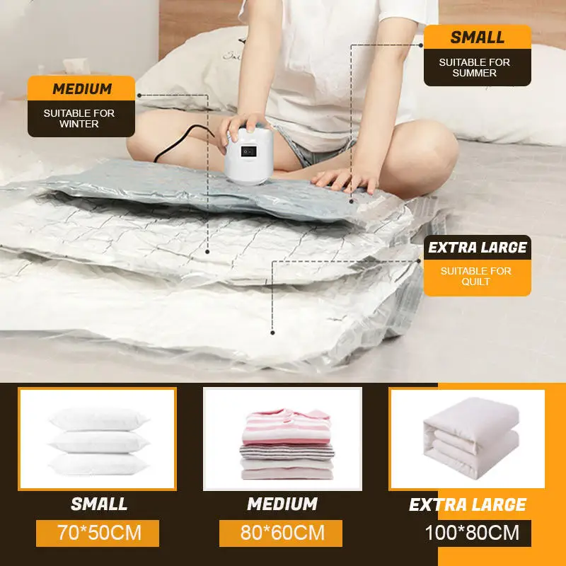 Vacuum Bag for Clothes Storage Bag With Valve Transparent Border Folding Compressed Space Saving Seal Packet Organize for Travel