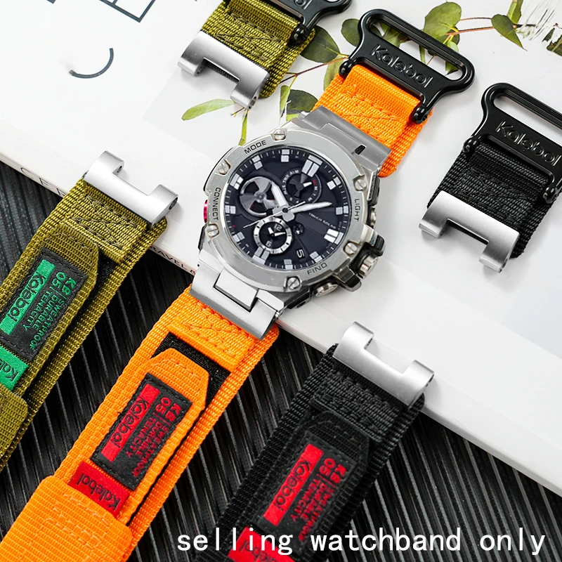 

Modified canvas wristband for Casio Steel Heart GST-B100/w300/400g/s310 easy to stick nylon strap men's bracelet accessories