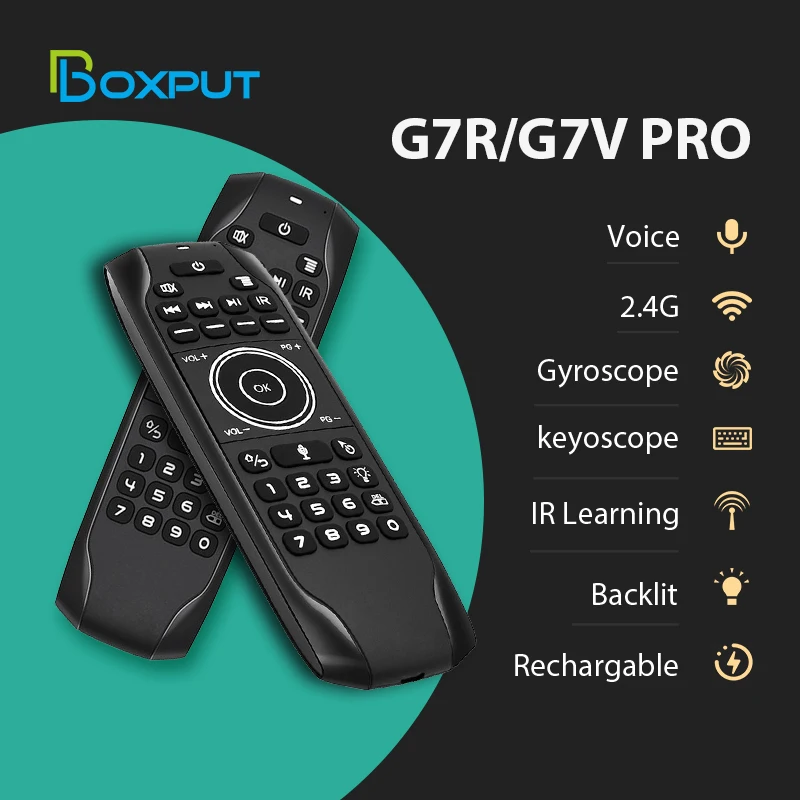 G7v g7r pro 2.4g teclado inglês russo sem fio backlit controle remoto com voz giroscópio mouse ar para caixa de tv inteligente