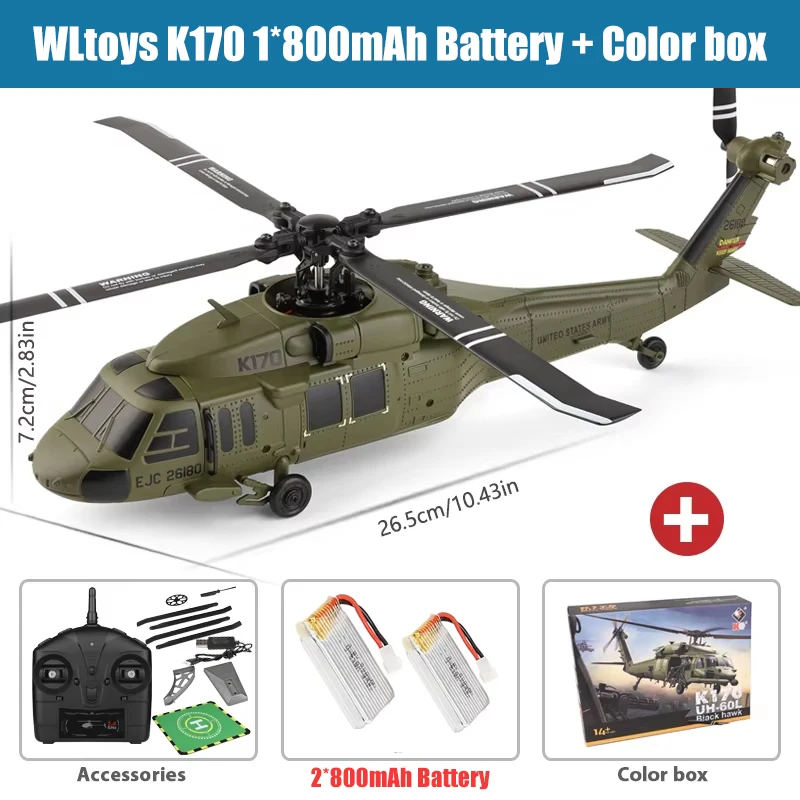 New Wltoys K270 K170 Channel 4-Paddle Ailerless Brushless Motor Optical Flow Positioning Remote Control Helicopter Toy Boys Gift