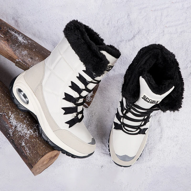 Winter Women\'s Plush Fashion Cotton Shoes Large Platform Anti Slip Snow Boots Outdoor Work High Quality Comfortable Calf Boots