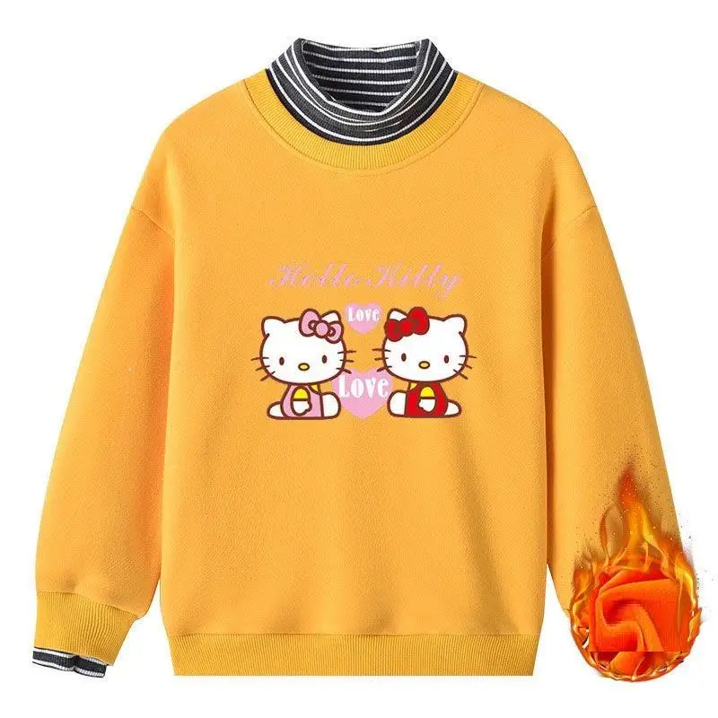 

Sanrio Hello Kitty Girl Tops Children Fall Winter Thickening Keep Warm Pullover Student Casual Kawaii Anime Fashion New Clothing