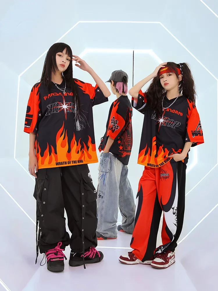 Nuevo traje de baile callejero para niños y niñas, camisetas a la moda, pantalones, ropa de actuación de Hip Hop, traje de escenario de concierto de tambor, ropa de calle