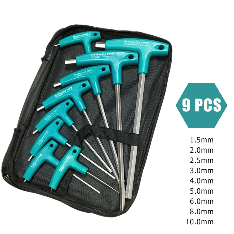 

6/9 Pcs Allen Key Wrench Set Hexagon Screw Nuts Spanner Kits T Handle With Storage Bag CR-V Forged Household Repair Tools