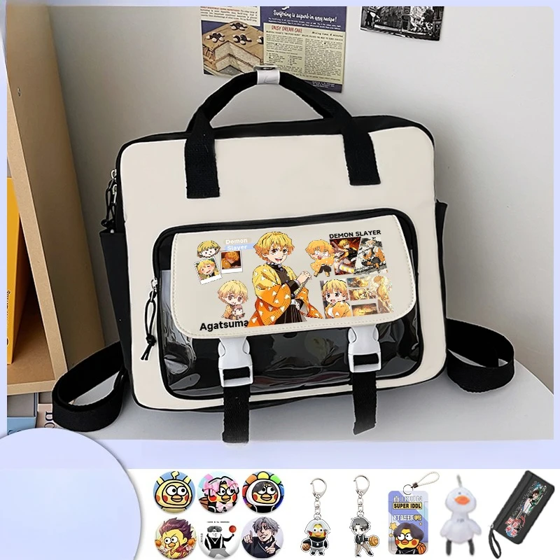 Demon Slayer Tanjiro Kamado Nezuko Umhängetasche, kreativer, hochwertiger Anime-Cartoon-Druck, große Kapazität, tragbarer Studienrucksack – Detail 4