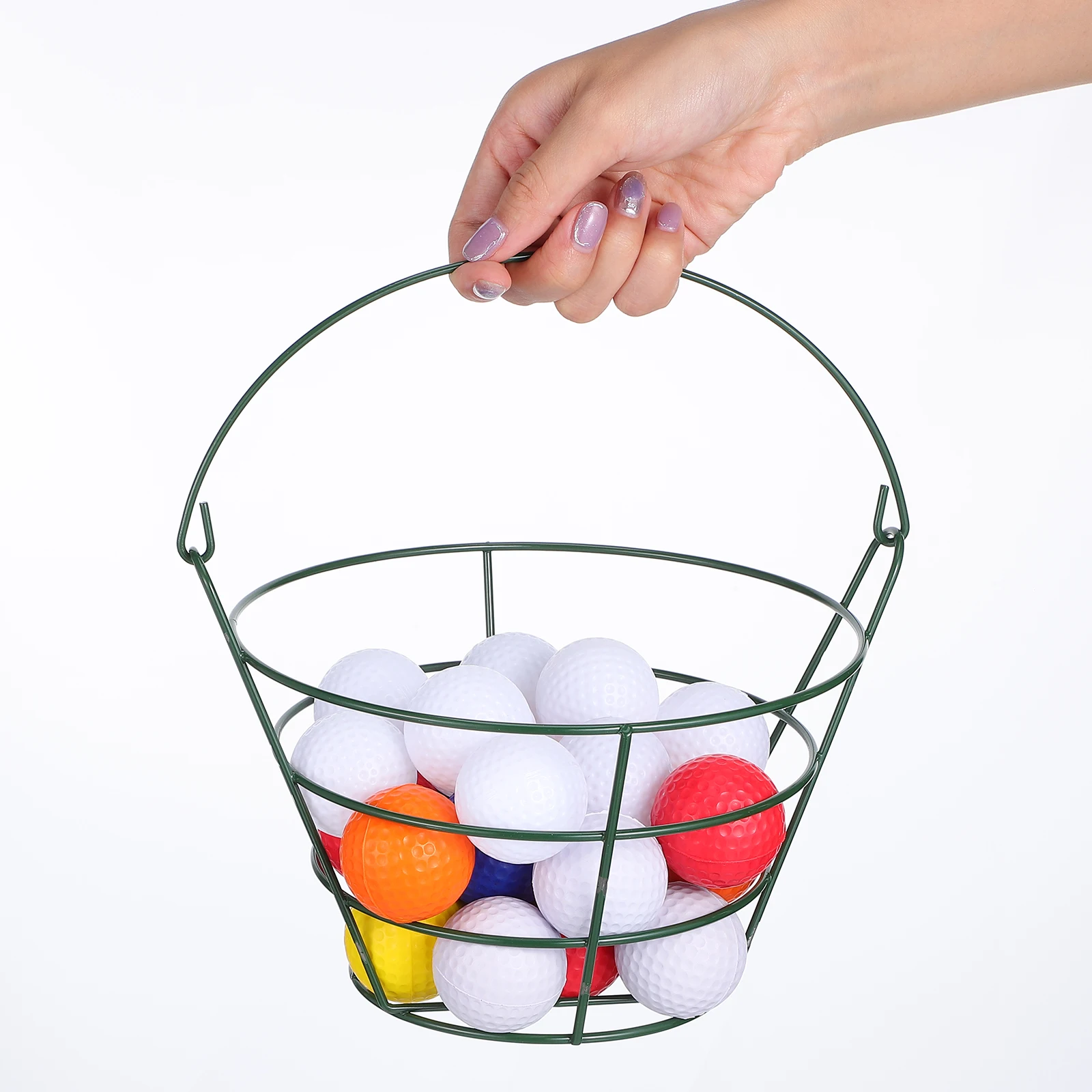

Golf Ball Bucket Large Capacity Lightweight Metal Organizer Storage Container Handle Golf Course Basket Holder