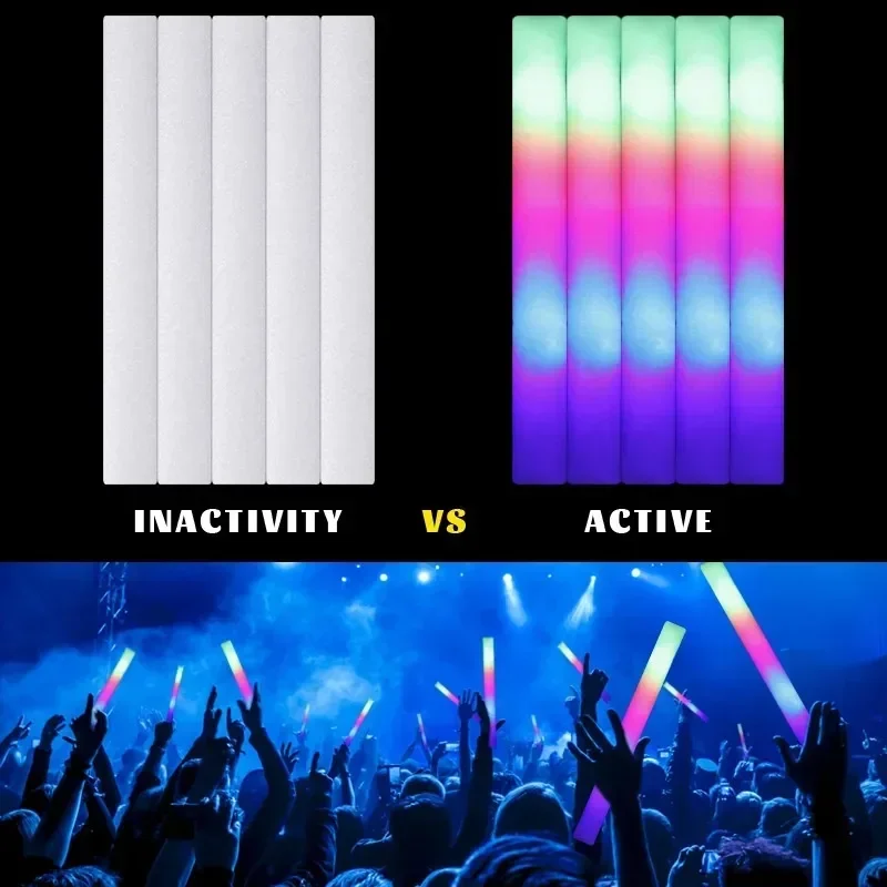 50pcs LED Glow Sticks Bulk Colorful RGB Glow Foam Stick for Christmas Birthday Wedding Glow in The Dark Party Supplies