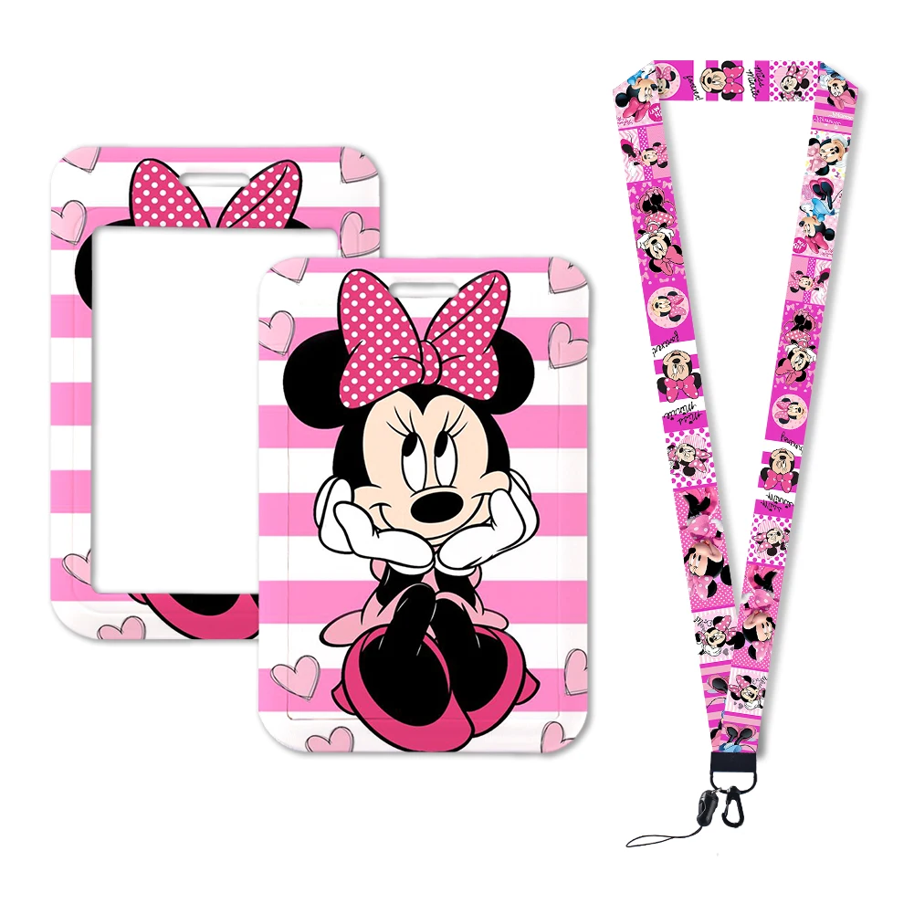 Disney Mickey Minnie Card Holder  Encanto ID Card Holders Lanyard Anime Credit Card Badge Holder Girl Retractable Clip