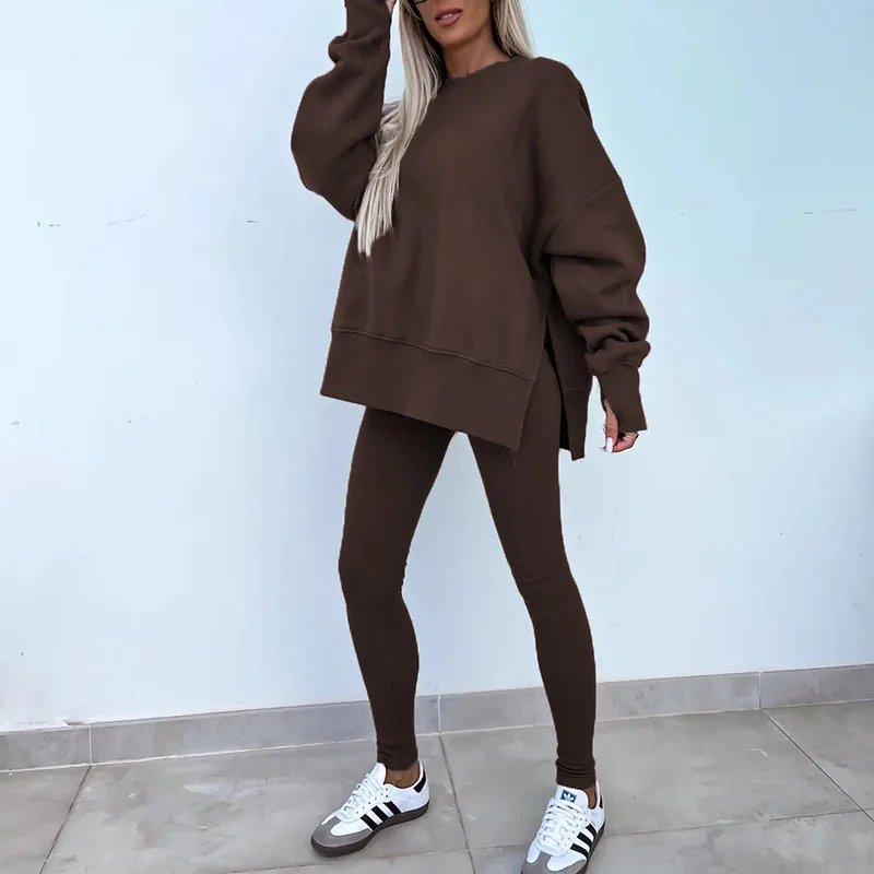 2024 O-Neck Long Sleeved Sweatshirt Tops&Legging Two Piece Tracksuit New Winter Solid Commuter Suit Autumn Lady Sportwear Women