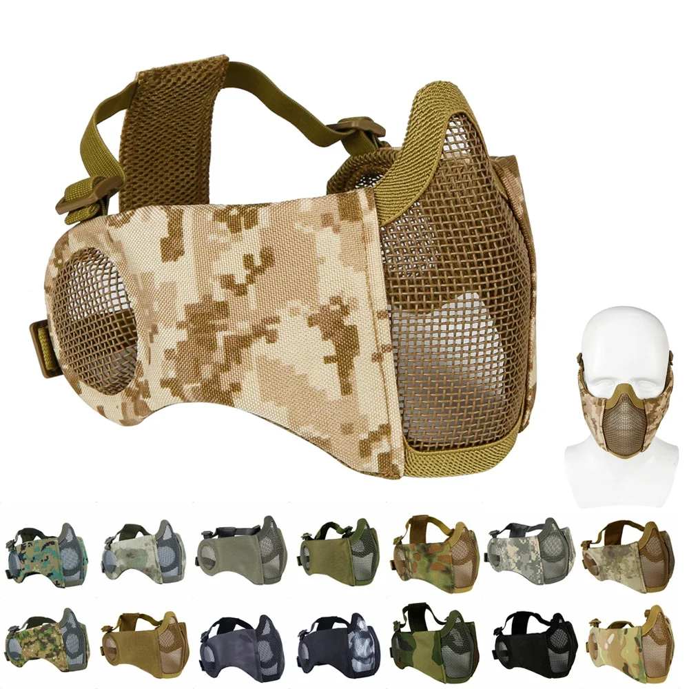 Nieuwe tactische airsoft-maskers Paintball CS opvouwbaar half gezicht koolstofarm staalgaas buitenstijl comfortabel oorbeschermend masker