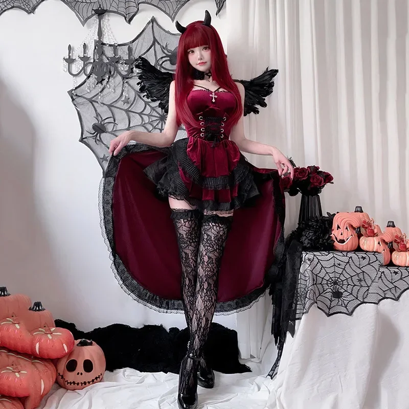 

European and American Diablo Gothic Halloween Costume Ladies Dress Dovetail Witch Vampire Bride Performance Costume