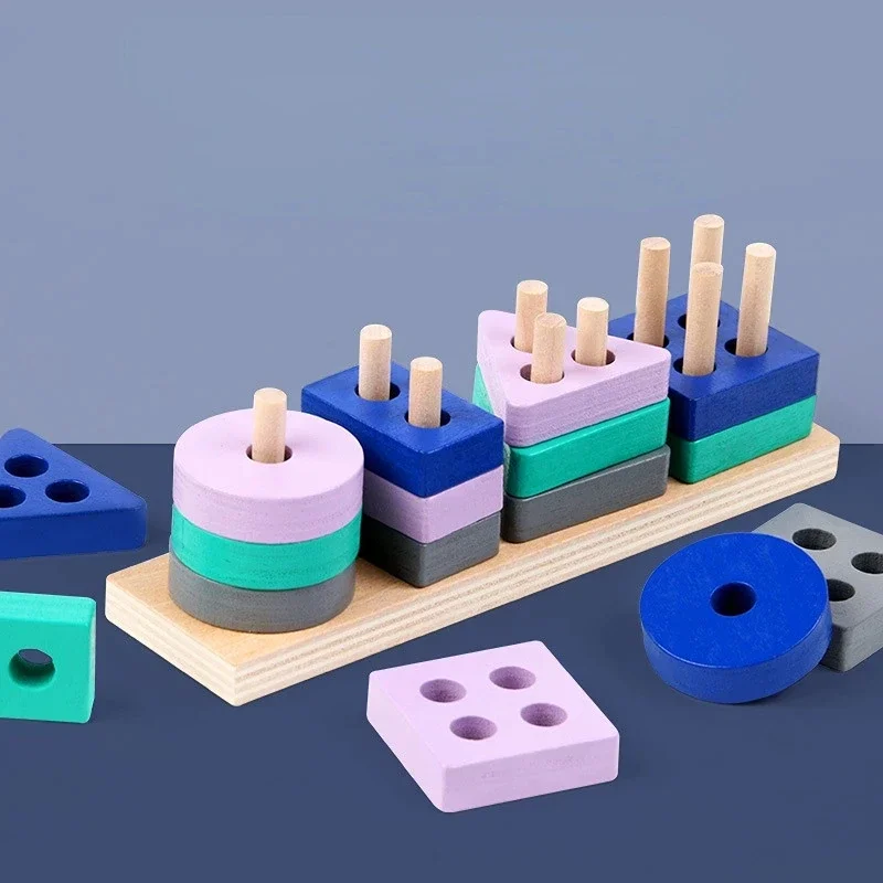 Mini giocattolo Montessori Blocchi di costruzione in legno Giocattoli educativi Macarone Colore Forma di colore Partita Puzzle Giocattoli per ragazze dei ragazzi