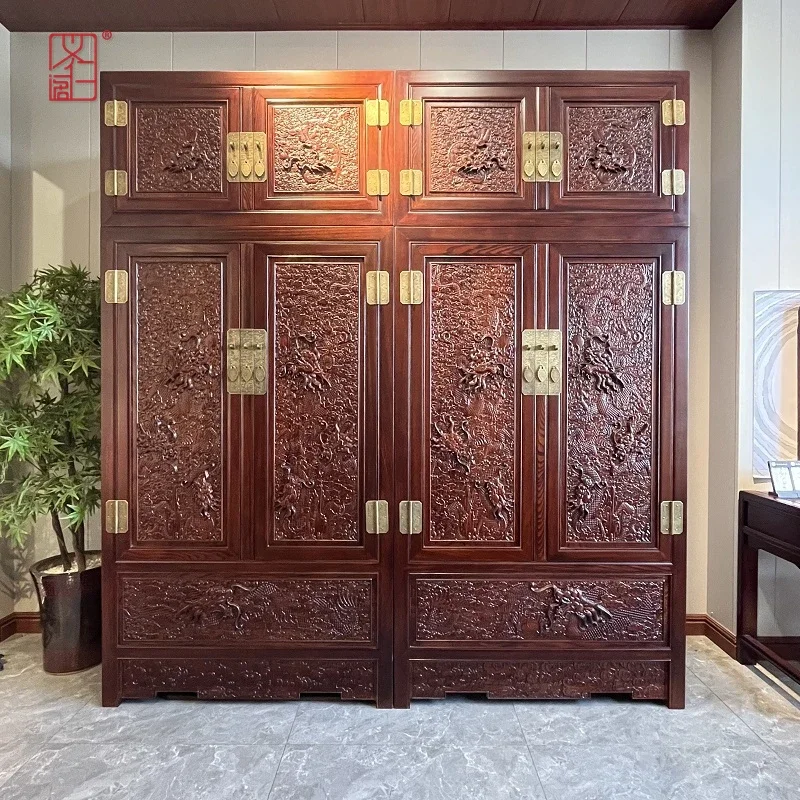 Chinese old elm wardrobe, antique code, household storage top box cabinet