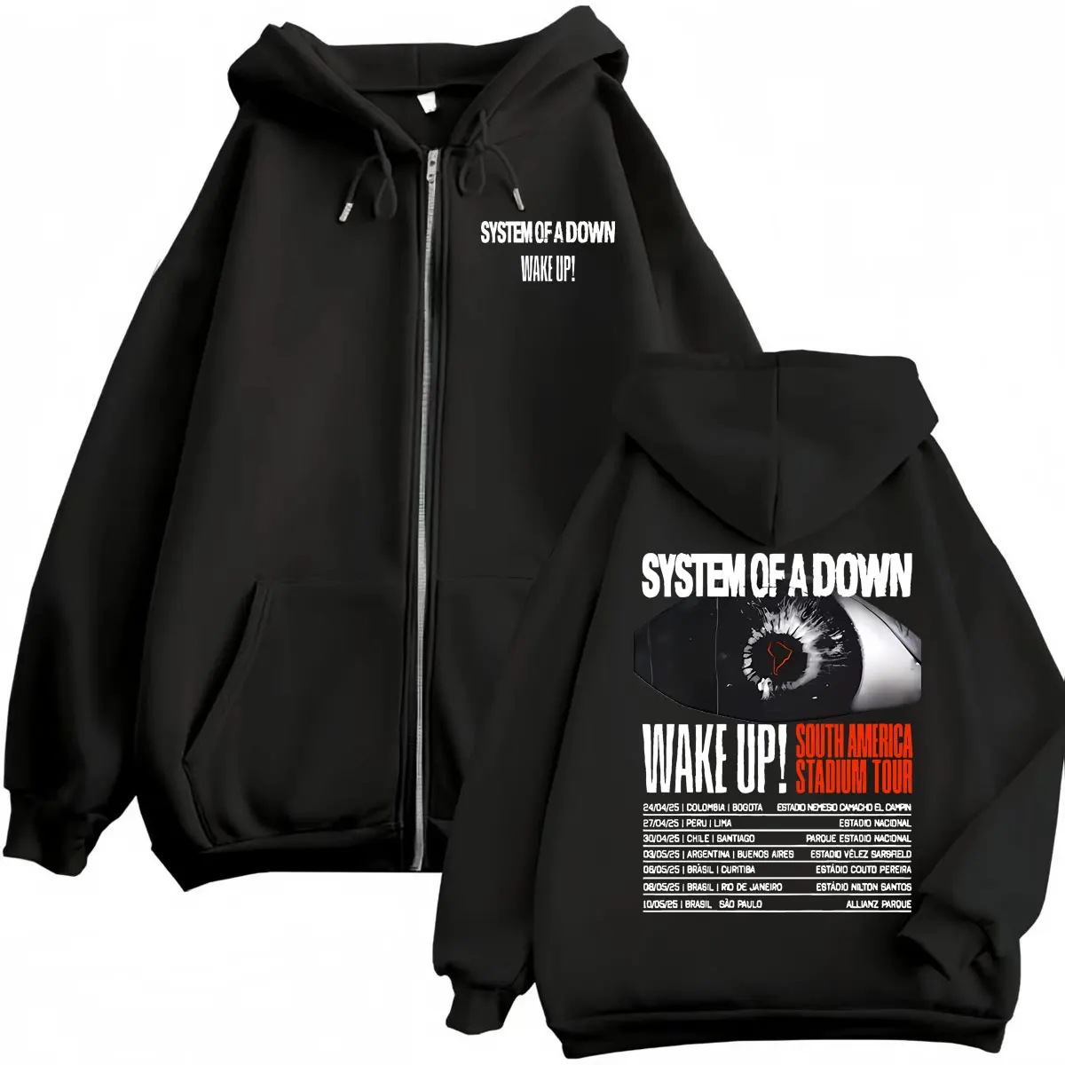 

Rock Band System of A Down Wake Up South America Stadium Tour 2025 Zipper Hoodie Men's Women's Fashion Vintage Zip Up Pullovers