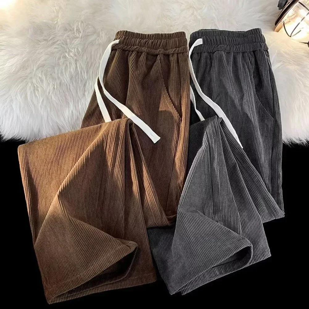 New Autumn Men's Korean Wide Leg Pants Loose Straight Cylinder Trousers Elastic Waist Drawstring All-Match Pants