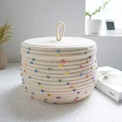 Cotton rope storage basket with lid desktop storage box key supplies woven makeup storage basket underwear