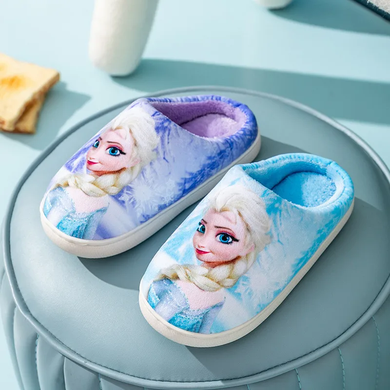 Disney Frozen Elsa Princess Home Slippers plush Designer Kids plaform Warm Shoes Slip on Baby Girls Shoes Child Flats