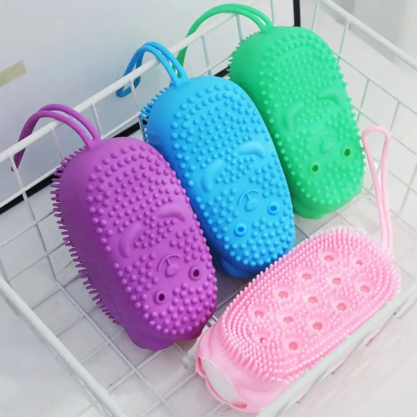 1pc-Silicone Body  Shower Scrub Sponge Bubble Bath Brush Massager Skin Cleaner Cleaning Pad Bathroom Accessories