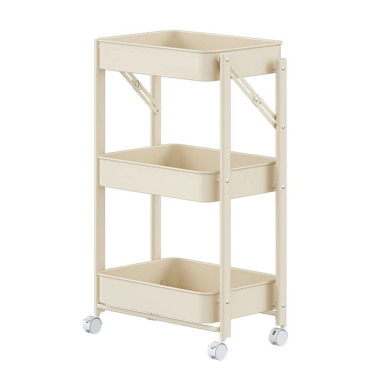 

Gemeju Folding Trolley Household Rack Kitchen Floor Mobile Three-layer Storage Rack with Wheels Installation-free