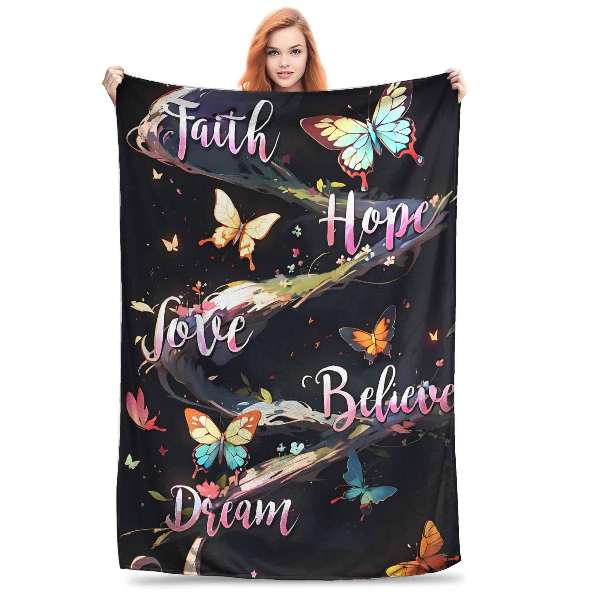 1PC Home Thankful Grateful Blessed  Blanket Throw Super Cosy Plush Living Room Sofa Gift for Christmas Happy New Year