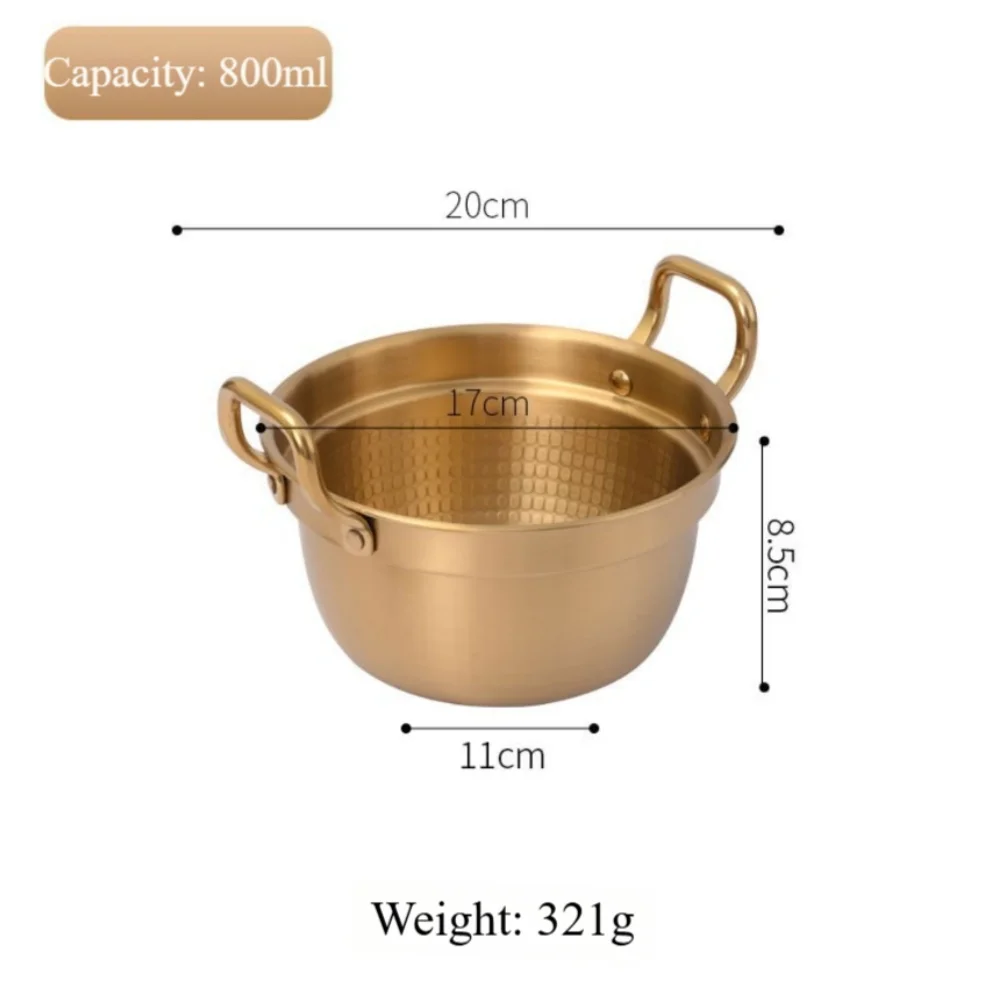 304 Stainless Steel Korean Double Ear Pot for Instant Noodle Soup Cooking on All Stovetops Including Induction