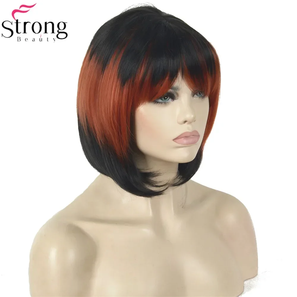 StrongBeauty Cosplay Pruik Rood/Zwart Mix Nette Bang Bob Kapsel Synthetische pruik voor dames