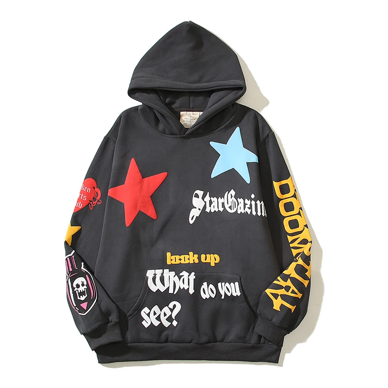 Y2k Graffiti Stars Letter Foam Streetwear Baggy Fleece Hoodies for Men and Women Pullover Ropa Hombre Sudaderas Sweatshirts