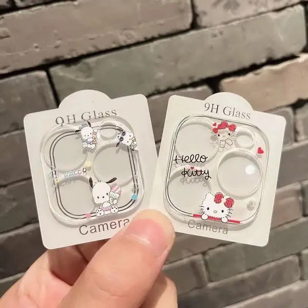 Kreskówka przezroczysta szklana soczewka aparatu do iPhone\'a 12Mini 13 14 Pro Max Cute Sanrio Hello Kitty Kuromi ochraniacz ekranu