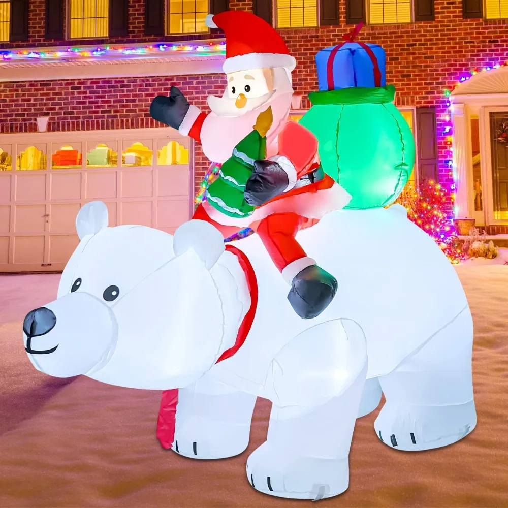 

Christmas Inflatables Santa Claus Riding A Shaking Polar Bear with Built-in LED Christmas Party Outdoor Indoor Yard Props Decor