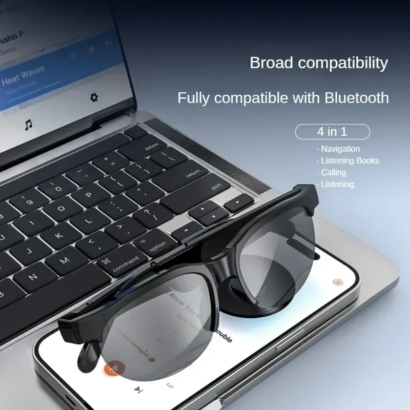 Lunettes Bluetooth sans fil à conduction d'air, écouteurs intelligents, sports de plein air, course à pied, cyclisme, appel musical, 2 en 1, oreille ouverte