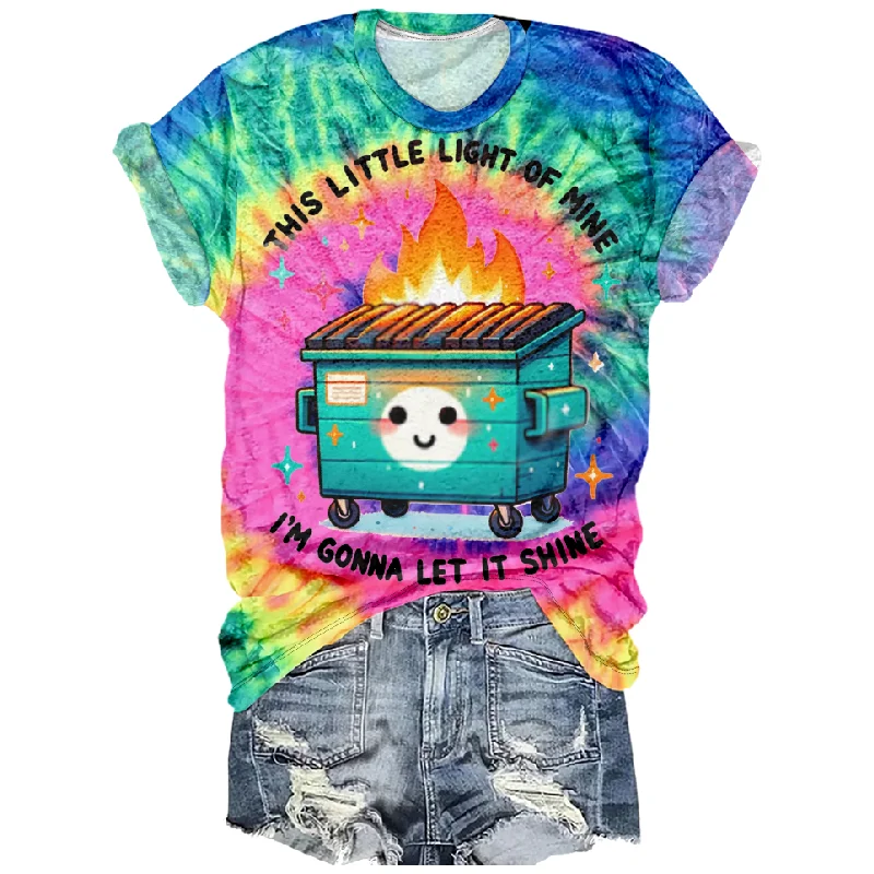 Rainbow Colorful Cute Box Pattern Shirt Women's Casual Simple Short Sleeved O Neck T Shirt