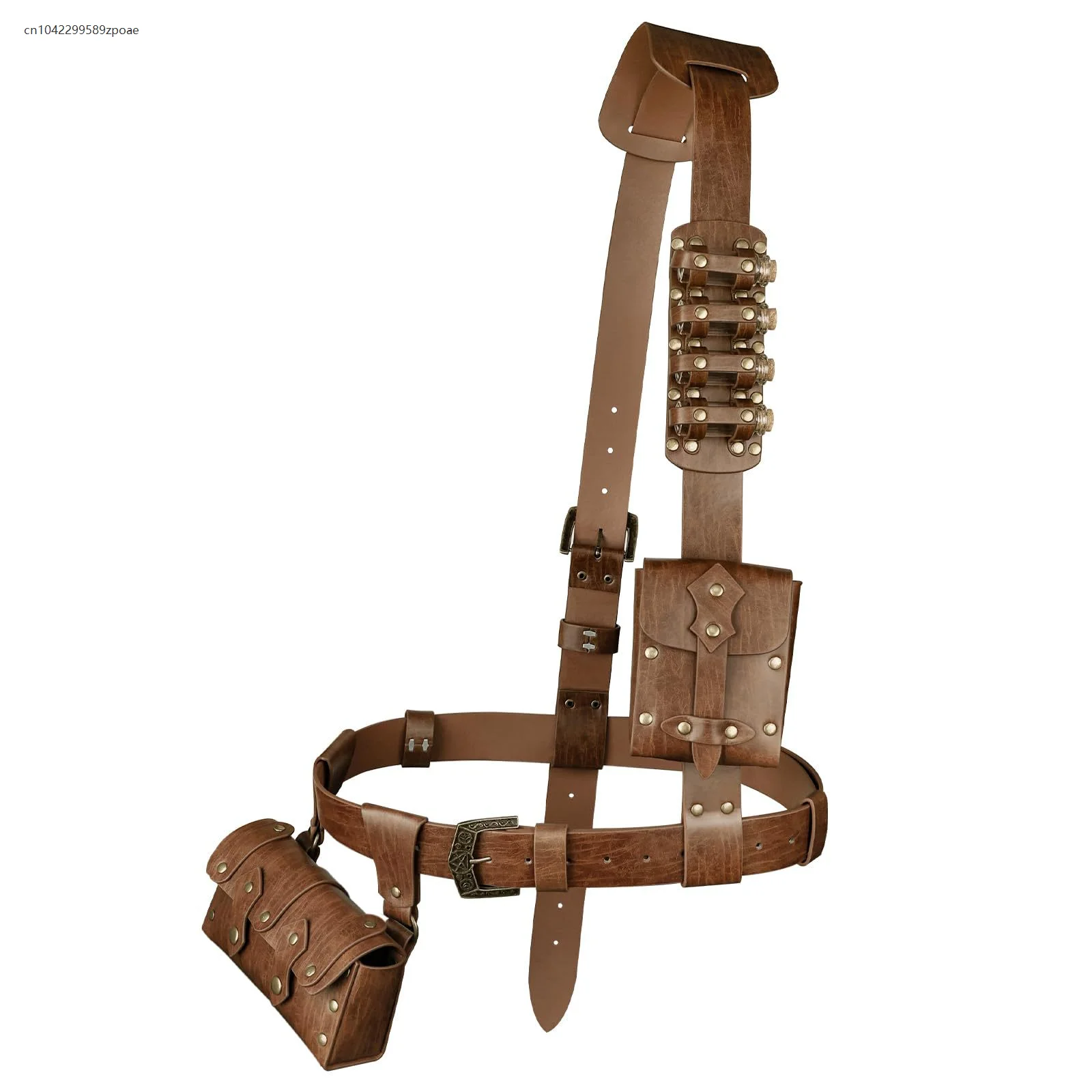 

Retro Medieval Gothic Steam Punk Pu Leather Alchemy Double Bottle Waist Bag Halloween Festival Party Cosplay Props Accessories