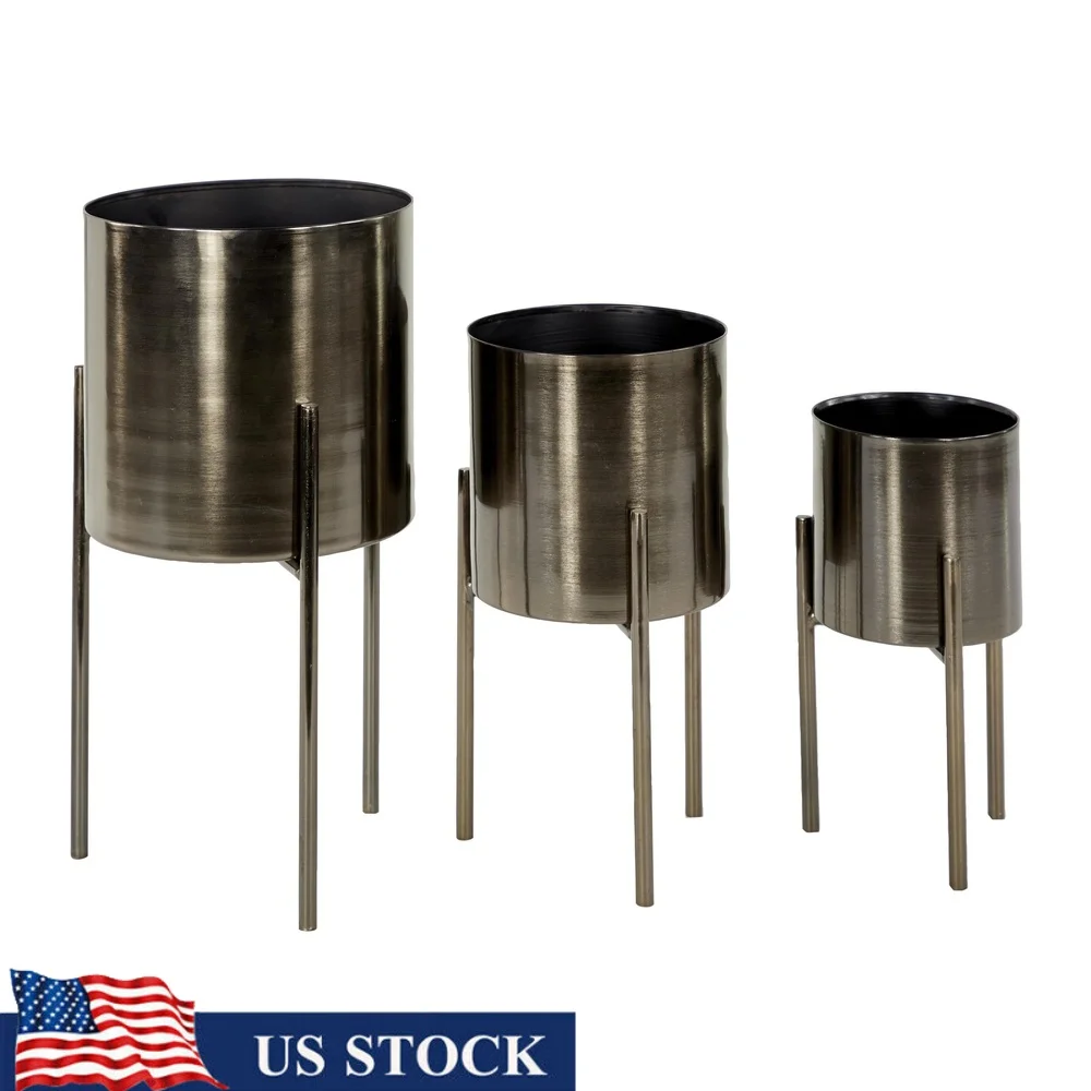 

Черный металлический горшок из 3 шт. со съемной подставкой, прочные железные горшки для дома и улицы, домашний патио, офисный декор