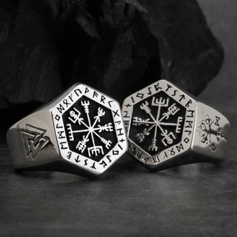 Vintage Viking Rune Signet Scandinavn Rings for Men Domineering Punk Nordic Amulet Jewelry for Men Party Charm Gifts Wholesale view 3