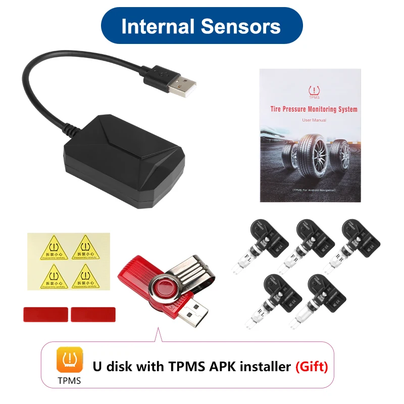 JMCQ USB Android TPMS sistema di monitoraggio della pressione dei pneumatici Display sistema di allarme interno esterno 5 sensori per Radio di