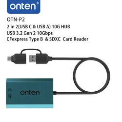 Leitor de cartão CF Express Tipo B e SDXC, OTN-P2, USB C, USB A, 2 em 2, 10G HUB, 3.2 Gen, 10Gbps