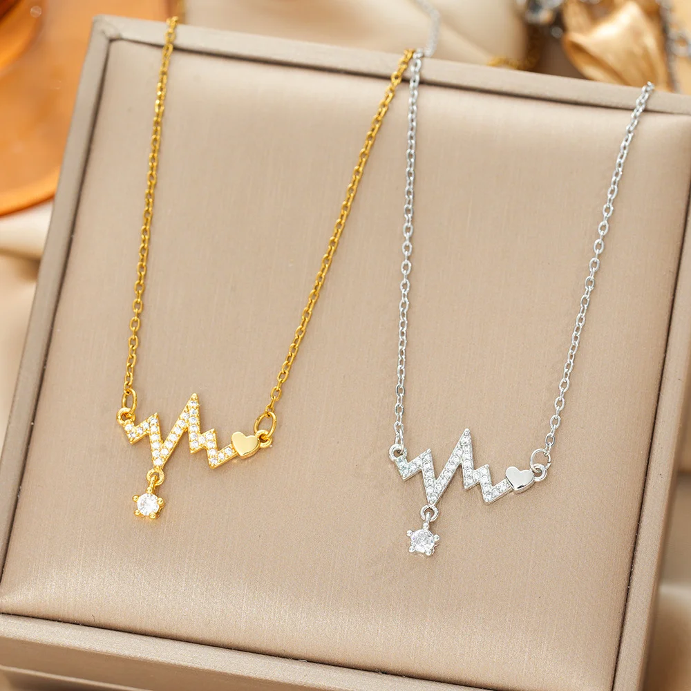 Stainless steel temperament electrocardiogram necklace, fashionable and personalized collarbone chain