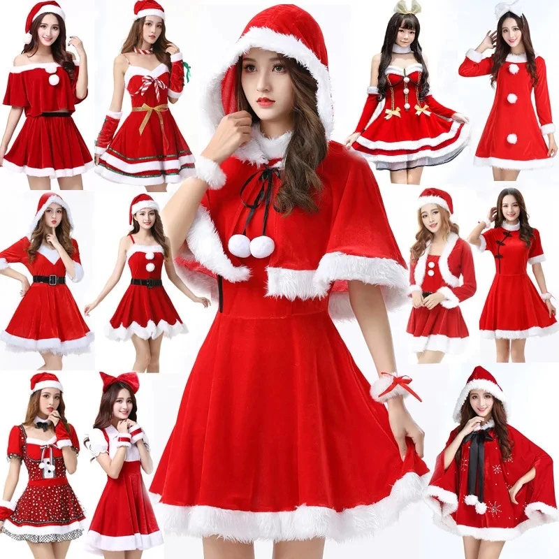 2024 New Arrive Christmas Theme Party Warm Velvet Mini Bunny Santa Claus Cosplay Costume Xmas Snowman Green Elf Fancy Dress